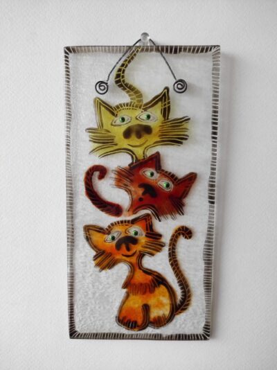 Стъклена картина "Funny Cats" 12х24см